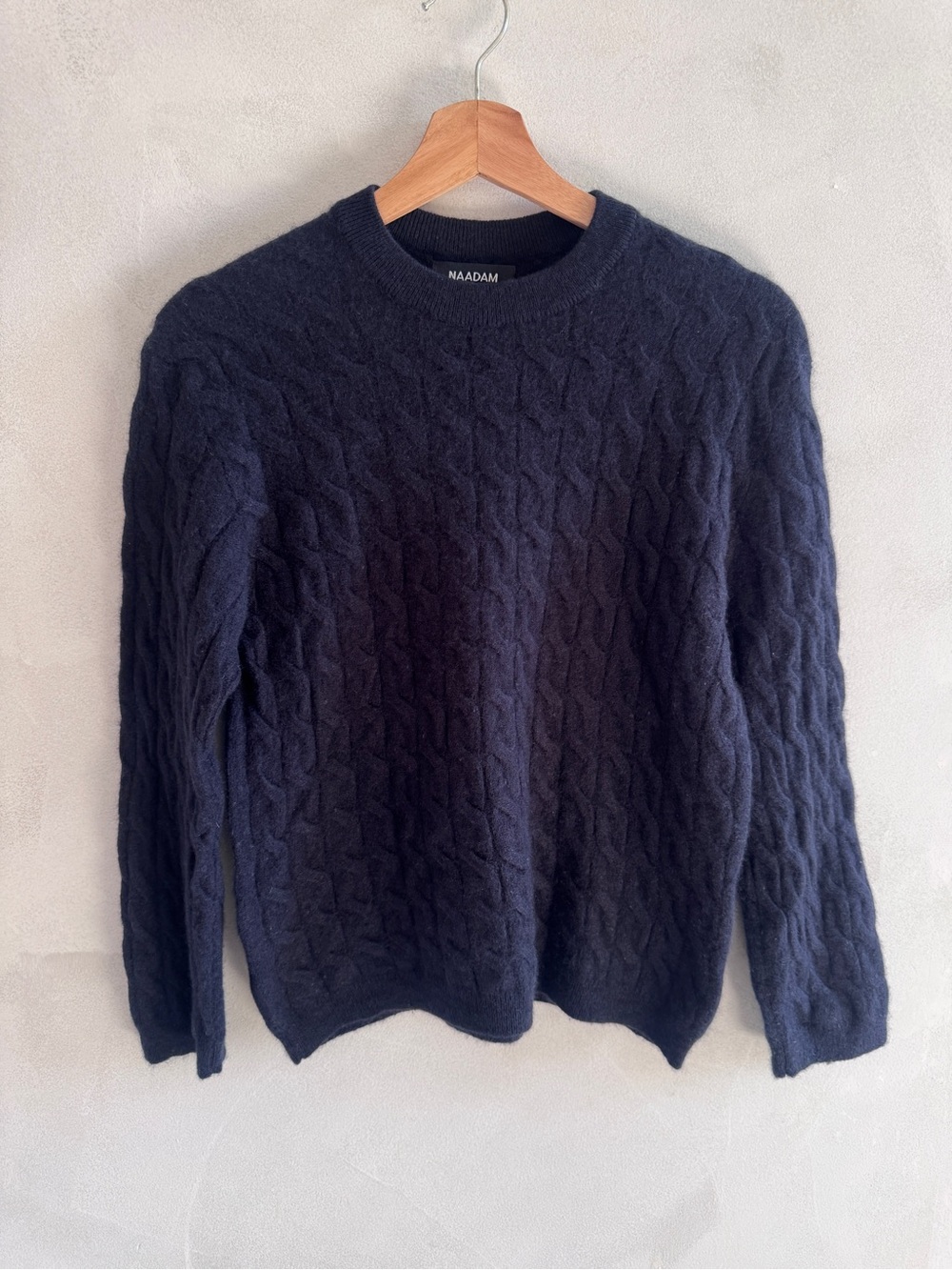 NAADAM - Navy Cable-Knit Crewneck Sweater